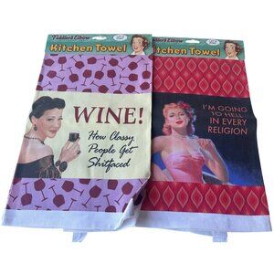 Lot of 2 Fiddler's Elbow Live More Artfully Classy Kitchen Dish Towels 22" X 32"